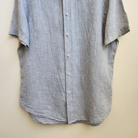 Heritage Report Collection Shirt Men Large Blue Linen Short Sleeve Button Collar - Picture 3 of 13